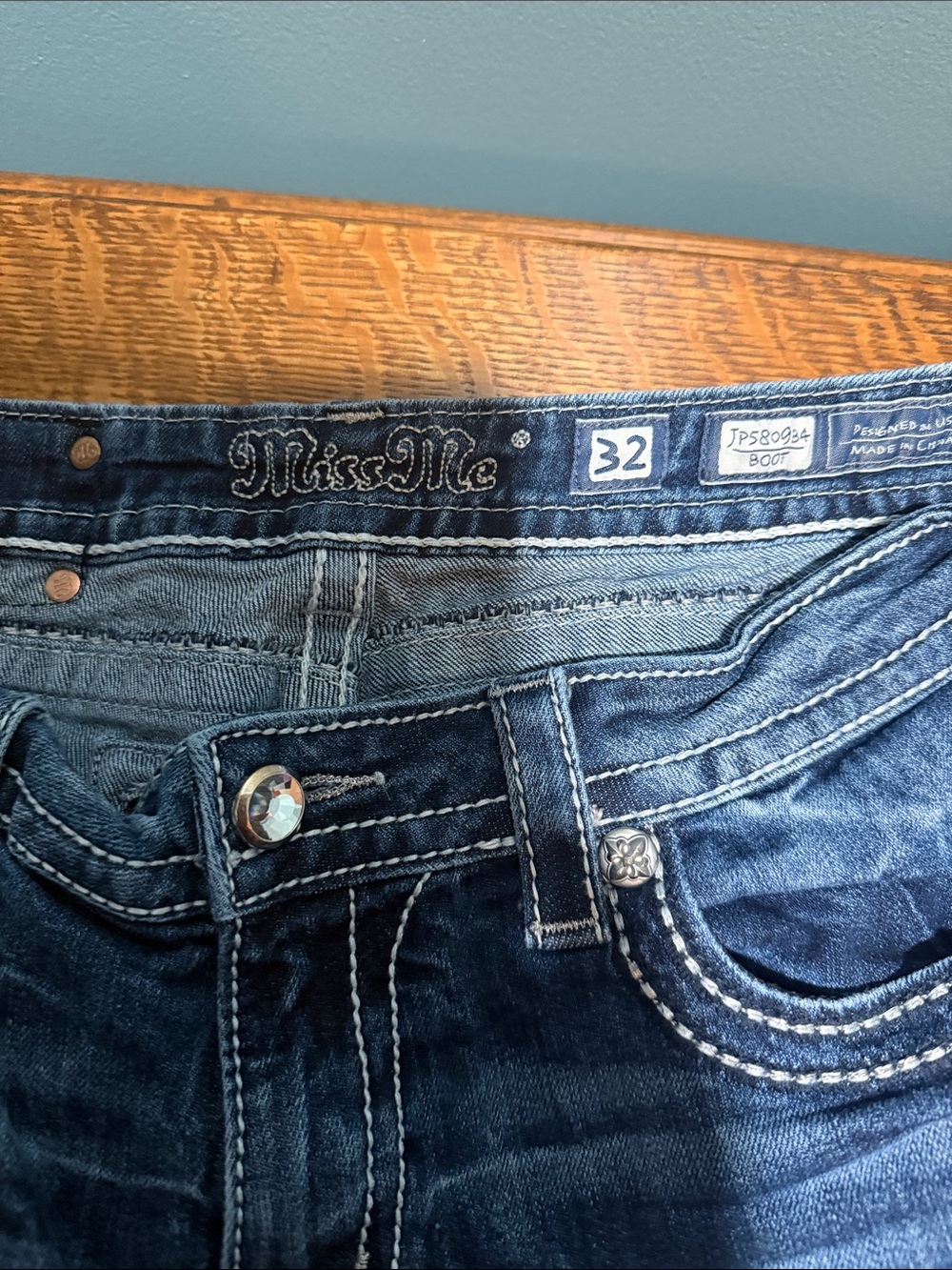 Miss Me Men's Dark Blue Bootcut Jeans with Decorative Hardware